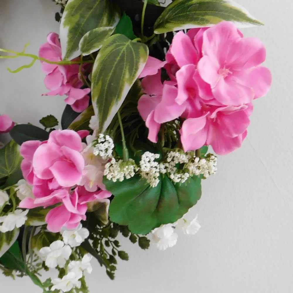 Handmade Geranium and whites Wreath for Front Door Spring Summer Gift